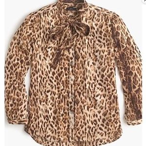 J.Crew Tie Neck Button Down Leopard Print Long Sleeve S